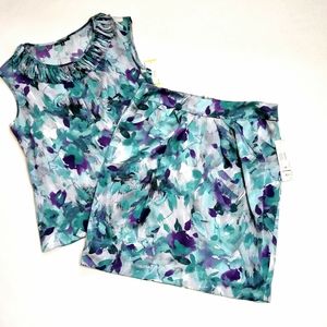 ANNE KLEIN Nineties Deadstock Skirt & Tank Set Purple Teal Grey